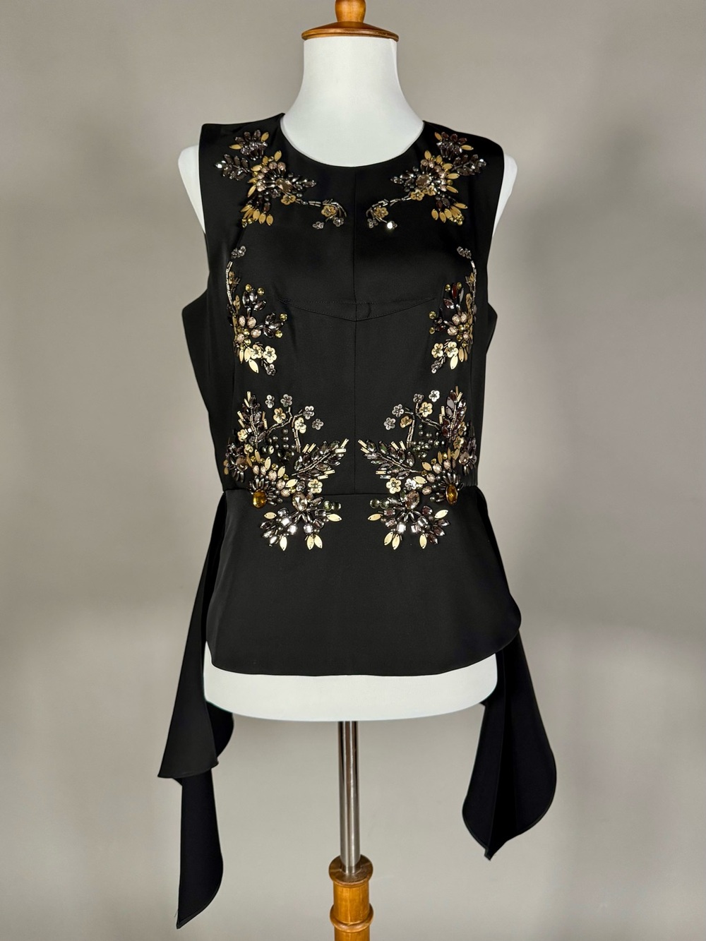 Embellished Black Sleeveless Peplum Top